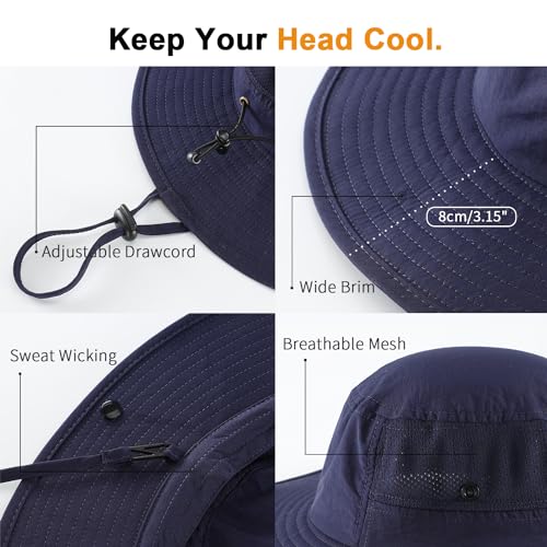 Image of Home Prefer UPF50+ Mens Sun Hat Wide Brim Womens UV Protection Beach Bucket Hat for Fishing Hiking Snap Up Cowboy Hat