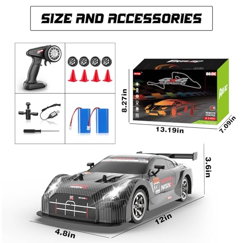 Image of 1 /16 RC Drift Car, 2.4GHz 4WD Remote Control Drift Car, 30+KM /H High Speed Drift RC Cars with LED Lights 2 Batteries and Drift Tires Race Cars for Adults Boys Kids, Dark