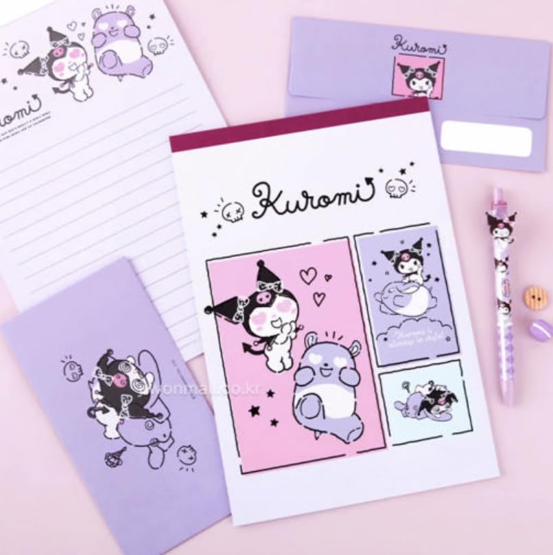Kuromi's Letter Sheets Set - 10 Letter Sheets in 2 Different Designs - 1 Complimentary Envelope - Officially Licensed