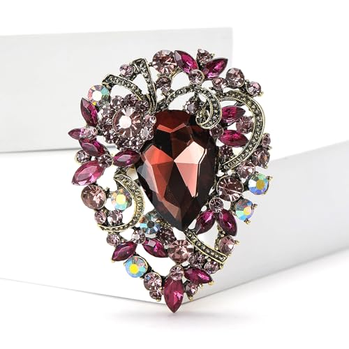 Image of Premium Rhinestone Brooch Pin for Women Big Large Crystal Oval Brooch Lapel Pin Sparkling Red /Purple /Green /Gold /Silver /Black /Blue Crystal Brooch Wedding Bride Bridesmaid Dress Jewelry for Her