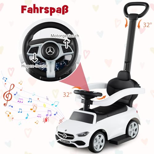 GOPLUS 3 in 1 Schiebeauto, Rutschauto Mercedes-Benz mit verstellbarem Verdeck und Stauraum unter dem Sitz, Rutschfahrzeug mit realistischen Geräuschen für Kinder von 18–36 Monaten (Weiß) – Bild 5