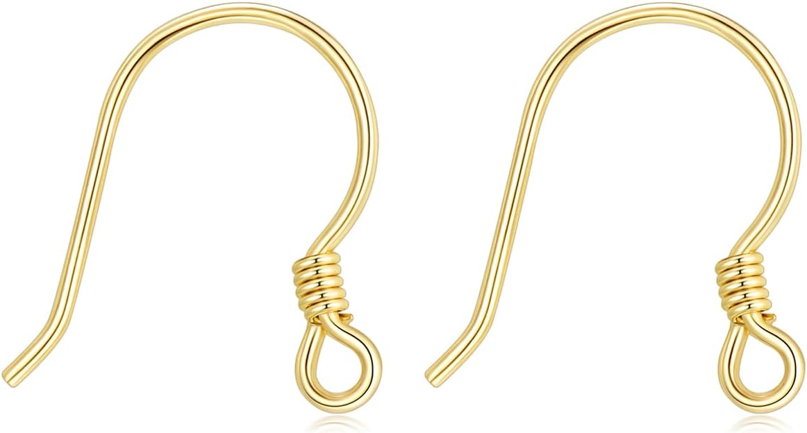 14K Real Gold Earring Hooks for Jewelry Making Fish Hooks 14K Yellow Gold Earring Findings for Earrings Jewelry Making(Style 1)