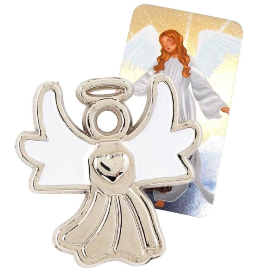 Guardian Angel Lapel Pin Gift Set with Metal Brooch and Holy Prayer Card Fashion Jewelry for Girls