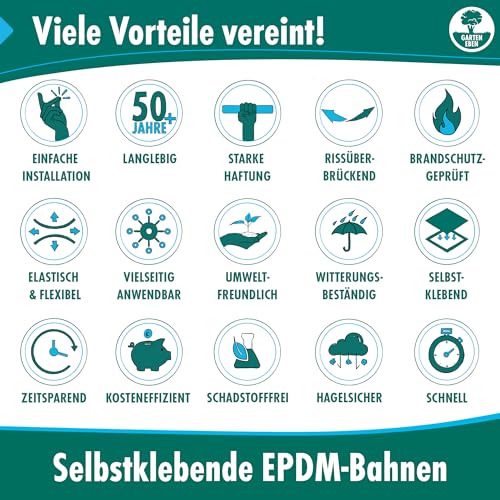 Garten Eben - Dachfolie selbstklebend EPDM 1mm - 0,75m x 10m EPDM Folie Dachbahn selbstklebend & wasserdicht für außen kaltselbstklebend 7,5m²