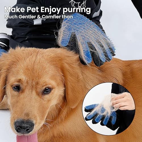 Image of Blue Pet Hair Remover Gloves - 1 Pair, Pet Grooming Gloves | Cat Hair Remover | Gentle Deshedding Brushes for Dogs, Cats & Horses | Dog Washing Gloves