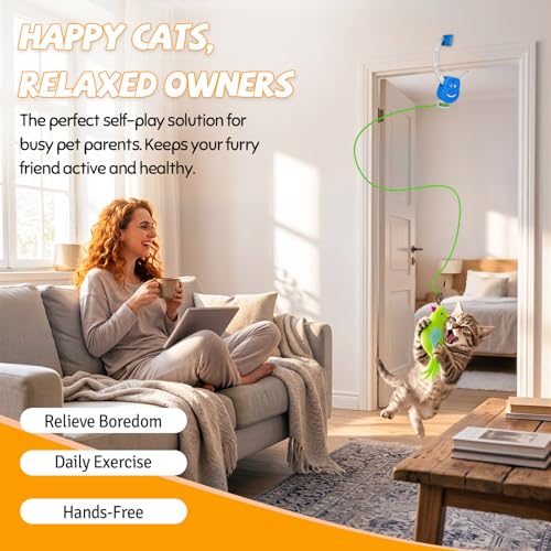 Image of Door Frame Cat Toy for Indoor Cats, Automatic Hanging Toy | Interactive cat toys for indoor cats with 2 play modes: automatic bouncing and rotating; hangs from door frames.