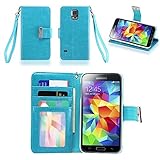 IZENGATE Samsung Galaxy S5 Executive Premium PU Leather Wallet Flip Case Cover Folio Stand (Turquoise Blue)