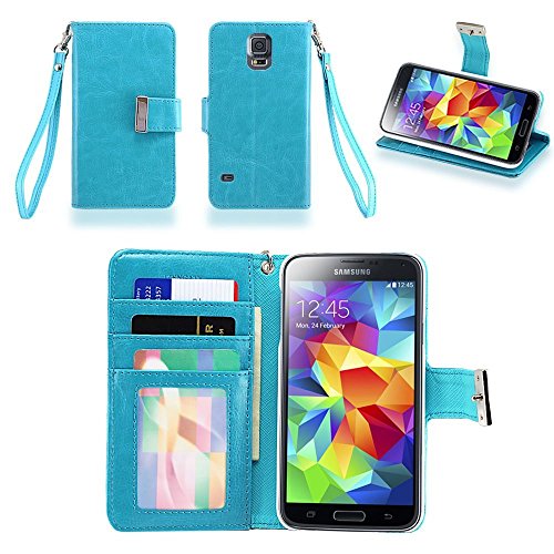 IZENGATE Wallet Case Designed for Samsung Galaxy S5 - PU Leather Flip Cover Folio with Stand (Turquoise Blue)