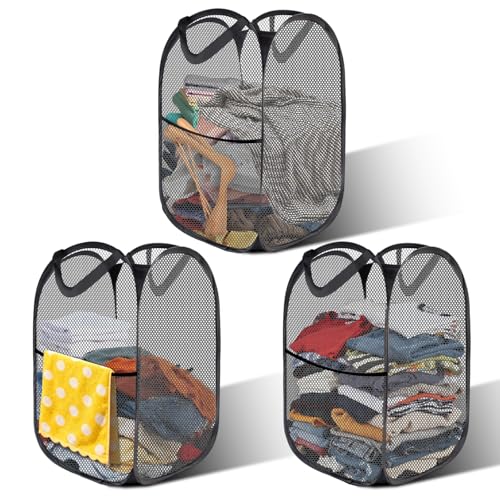 3 Pièces Pop Up Panier à Linge Pliables, Pop Up Panier Linge, Corbeilles à Linge Pliable Pop Up, Panier à Linge Filet, 36 x 36 x 58 cm, Adapté pour la...