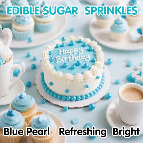 Image of Edible Pearl Sprinkles,Blue Pearl Sugar Sprinkles,130g /4.58oz Mix Size,Baking Edible Cake Decorations,Cupcake Toppers,Cookie Decorating Donuts Ice Cream Toppings,Wedding Birthday Easter Holiday Baby Shower Party Supplies