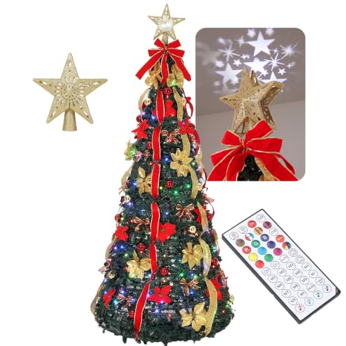 Garvee 7 FT Pop Up Christmas Tree, Pre-Decorated Xmas Tree Lighted Top Star