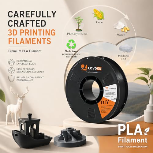 Image of LOVOON PLA Filament 1.75mm, 3D Printer Filament Dimensional Accuracy + /- 0.02mm, Neatly Wound 3D Printing Filament, Fit Most FDM 3D Printers, 1KG Spool(2.2lbs), Black