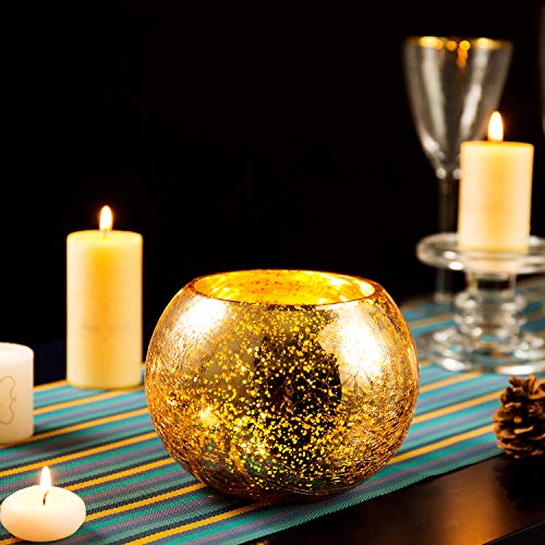 Diamond Star Votive Candle Holders Mercury Glass Tealight Candle Holder Ice Cracked Glass Bowl Candle Holder For Home Wedding Tables (Gold) #TOP1