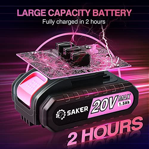 Image of Saker Mini Electric Chainsaw,6 Inch, Handheld Portable Chain Saw Pruning Shears Chainsaw Cordless for Tree Branches,Household and Garden(SAKER MINI CHAINSAW PINK + 2 BATTERIES + 3 CHAINS)