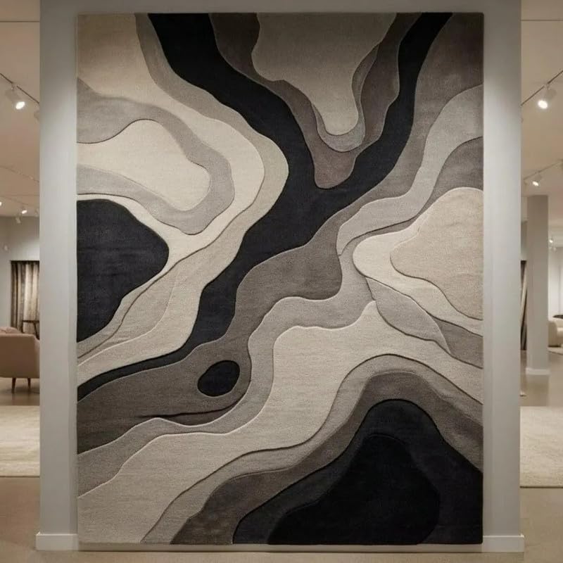 Hand Tufted Wool Area Rug 8x11 Ft (96x132 Inch) Modern Abstract Rust Brown Beige Carpet for Living Room Bedroom Soft Thick Handmade Luxury Designer Rug