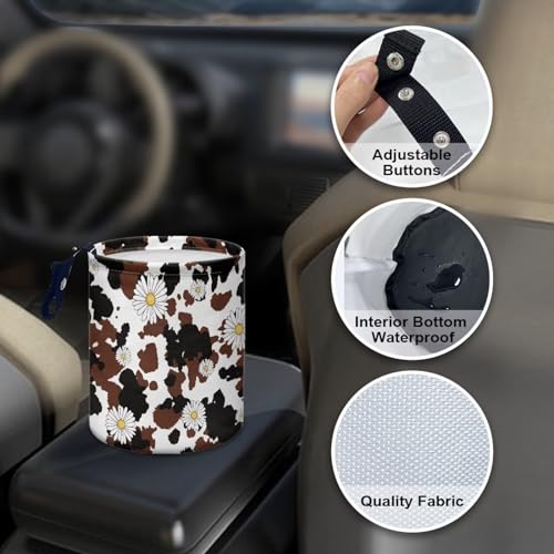 Image of Brown Cow Patterns and Daisies Print Collapsible Waste Basket Bin Multipurpose Trash Bin for Car Hanging Portable Dustbin Bin Accessories Garbage Bin Universal