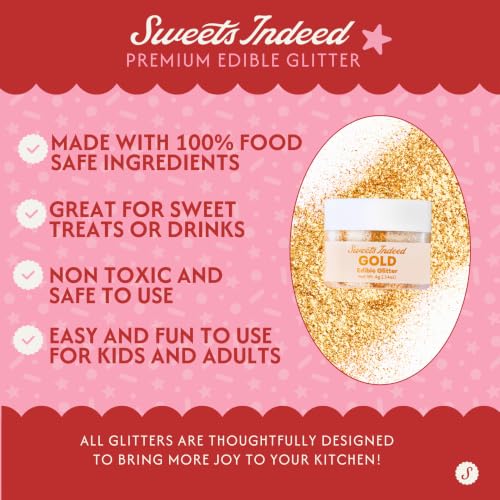 Image of Sweets Indeed Edible Glitter, Perfect for Drinks, Cocktails, Beverages & Cake Decorating, Dessert Cake Topper, 4 grams (Gold 4g)