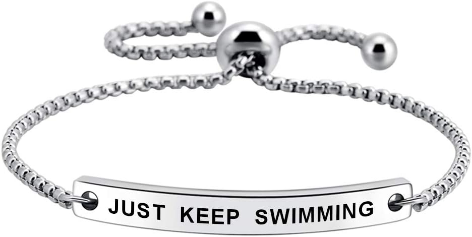 SOUSYOKYOSAM Just Keep Swimming Inspirational Cuff Expandable Bracelet Motivational Jewellery Amazing Gift