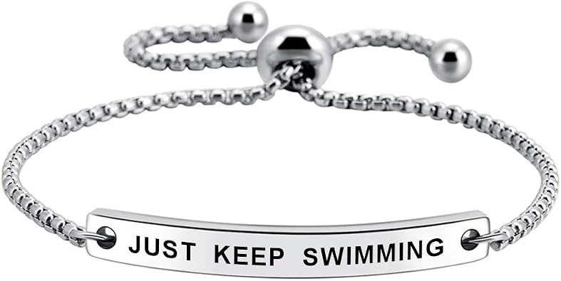 SOUSYOKYOSAM Just Keep Swimming Inspirational Cuff Expandable Bracelet Motivational Jewellery Amazing Gift
