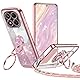 Tawarror Glitzer Handyhülle für Xiaomi Redmi Note 14 Pro+ 5G/ Redmi Note 14 Pro Plus Hülle mit Band, Galvanisierte Silikon TPU Schutzhülle mit Herzen Doppelring Ständer Kordel zum Umhängen Roségold