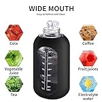 CIVAGO 32 oz Glass Water Bottle with Straw and Handle, Large Sports Motivational Water Bottle Flask with Time Marker and 2 Lids, Leakproof Water Jug Canteen with Silicone Sleeve for Gym,Black - Image 5