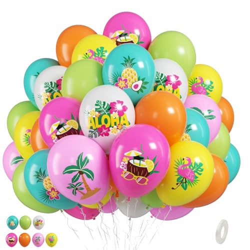 Image of Tropical Balloons, 50 Pcs Colorful for Summer Hawaiian Aloha Birthday Party