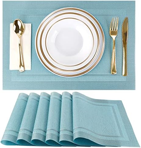 Amazon Brand - Umi. Placemats for Dining Table Set of 6, Heat Resistant Place Mats, Washable PVC Table Mats, Woven Vinyl Non-Slip Stain Resistant Kitchen Table Placemats, Easy to Clean (Brown)
