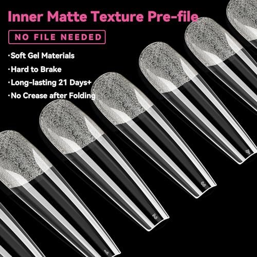 Image of UNA GELLA Extra Long Coffin Nail Tips XXL Soft Gel Nail Tips 216pcs Coffin Pre-shape Press On Nails No C Curve Full Cover Ballerina Nail Tip Clear Fake Nail for Acrylic Nail Soak Off DIY Salon 12Sizes