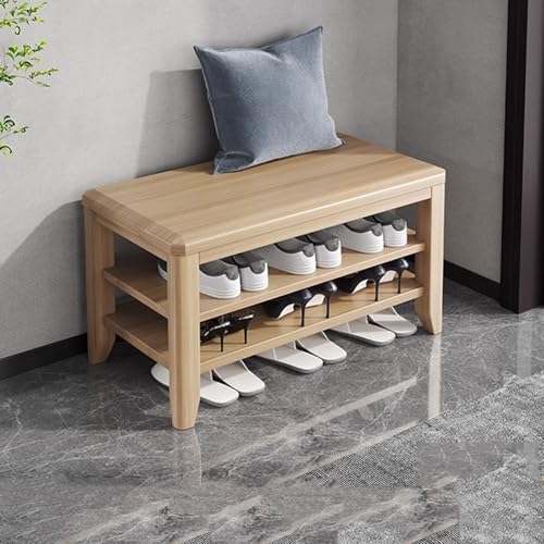 Banc à chaussures avec pouf de rangement à 2 niveaux en bois pour couloir