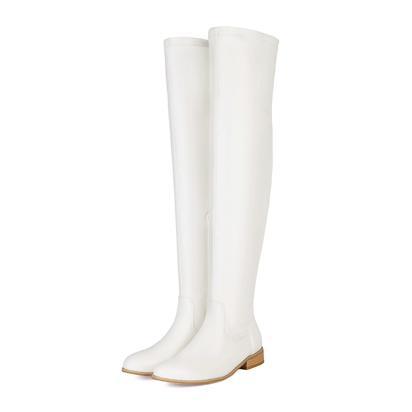 Over the Knee Boots for Women Thigh High Stretch and Soft Long Booties Low Block Heel Leather Casual
