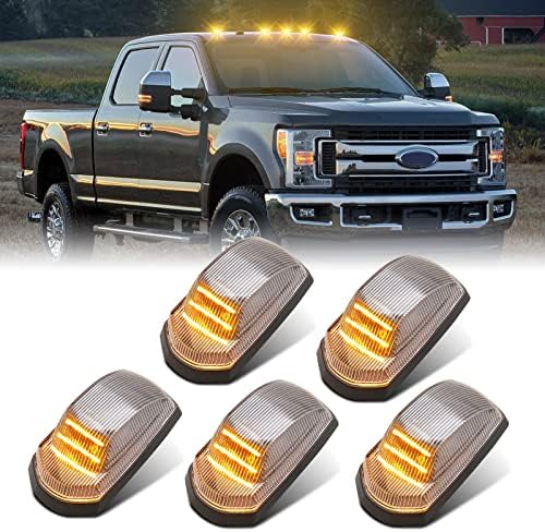 SHINEFIT LED Cab Marker Light Compatible with F250 F350 F450 F550 Super Duty 2017-2022, 5PCS Amber Top Roof Running Clearance Light Assembly 264343BK