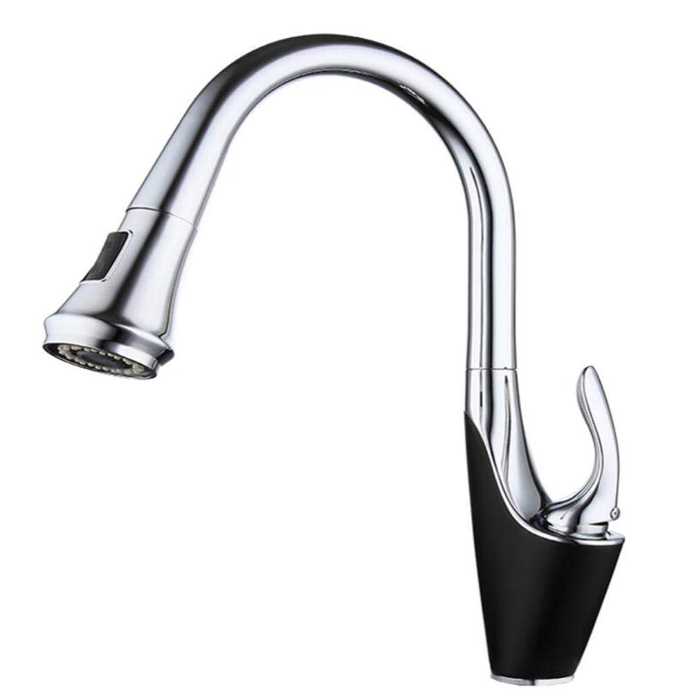 Mitigeur de cuisine en laiton avec douchette extractible rotatif à 360° pour eau chaude et froide