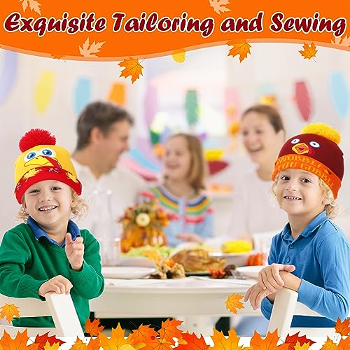 4 Pcs Turkey Pom Pom Beanie Hat Thanksgiving Funny Beanie Turkey Hat Turkey Knitted Cap for Kids Baby Adults Men Women Dress up Costume Running Winter Cosplay 5
