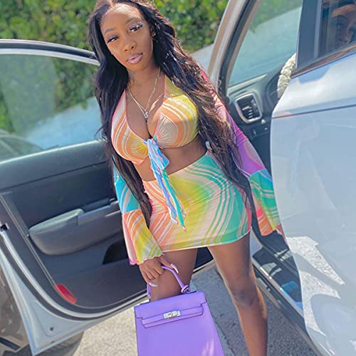 Image of BYDIVA 2021 Be the Confident Hot Girl Multi Print Crop Top 2 Piece Set Vacation Beach