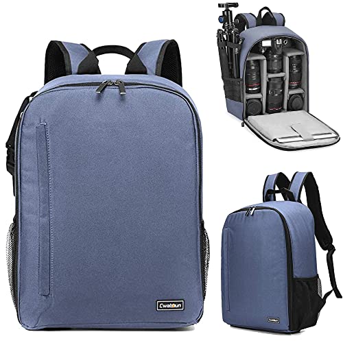 Cwatcun Camera Backpack Bag Professional for SLR DSLR Mirrorless Camera Waterproof Camera Case Compatible with Sony Canon Nikon Camera and Lens Tripod Accessories (â…¡ Small Blue)
