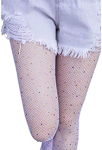 Image of Ulalaza Sparkle Hollow Out Letter Nude Colorful Rhinestone Hot Drilling Fishnet Pantyhose Tights for women Luminous