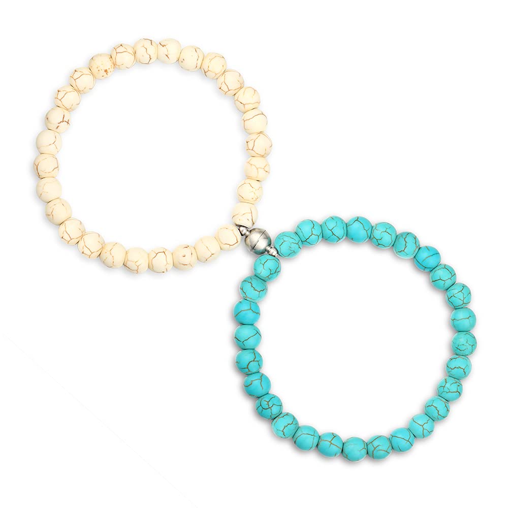 Sunssy 1Pair Magnetic Couples Bracelets for Women Men Attraction Beads Matching Bracelets for Couples Connect Bracelet for Him and Her Couples Gifts Natural Volcanic Stone Bracelets with Box