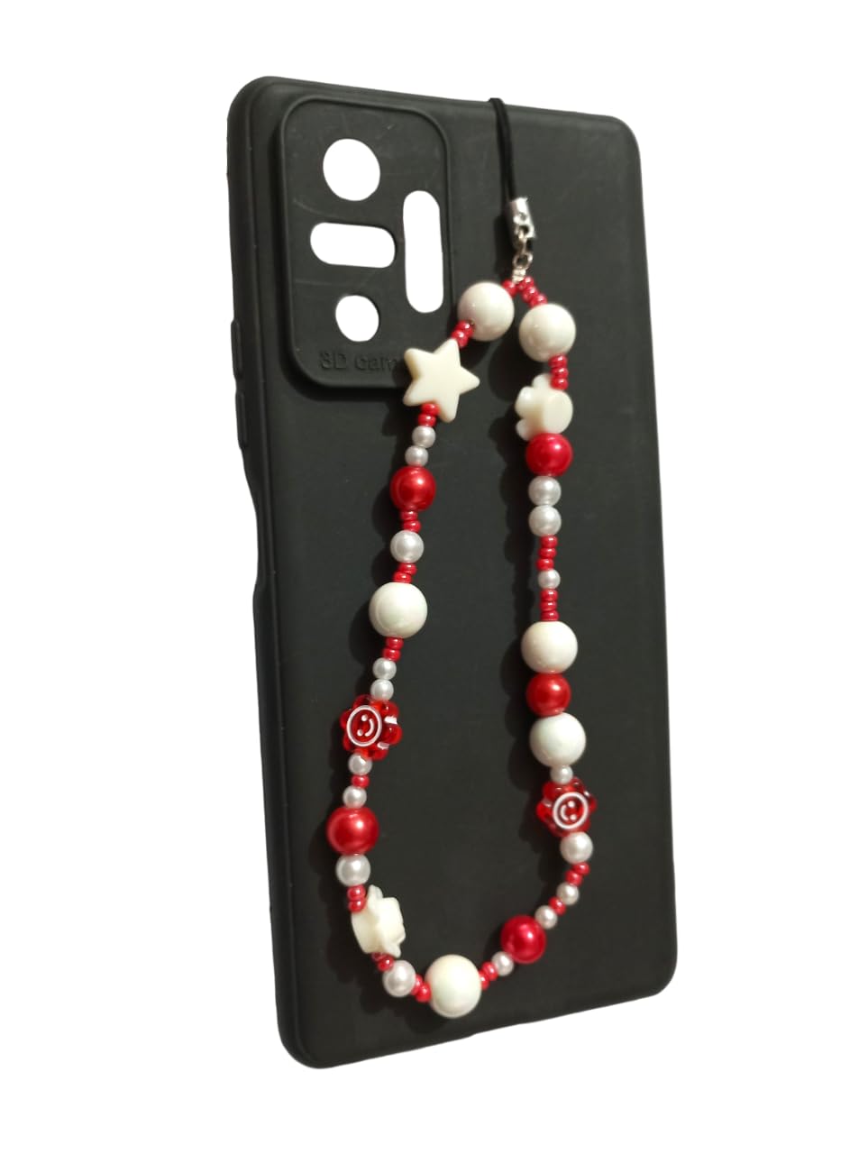 Pretty Red & White Beaded Smiley Phone Charm-image-48