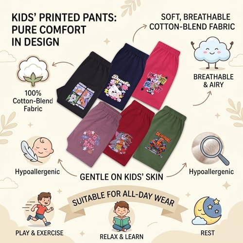 Image of Cotton Baby Boys' Pyjamas, Printed Boys and Girls Cotton Pajama Pants, Unisex Baby Pajamas, Kids Baby Track Pant (Pack of 6) (Multicolour)