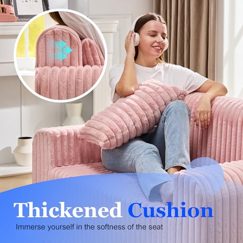 Image of Hobestluk Couch Sofa 2-Seater Foam Sofa Loveseat for Small Spaces Comfy Sofas with Removable Cover Furry Couch with Pillows for Living Room, Bedroom, Apartment, Office (Pink, Loveseat)