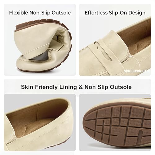 Image of Ecetana Women's Loafers Comfortable Slip-On Business Casual Work Flats | Cushioned & Lightweight Non Slip Penny Loafers for Office Driving Daily Commutes Dressy - Long Hours of Standing Walking