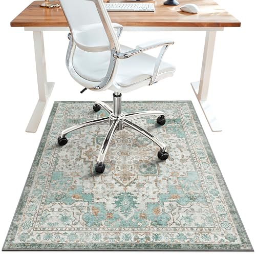 48"x72" Office Chair Mat for Hardwood Floor, Non-Slip Washable Cyan