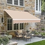 VINGLI 10' x 8' Retractable Awning for Patio Awning Retractable Shades with Manual Crank Handle, Aluminum Frame Outdoor Awning UV Resistant (Beige)