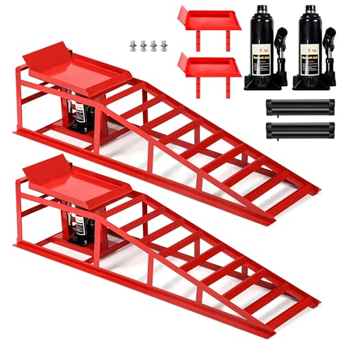2PCS 5T 11060lbs Hydraulic Car Ramps, Heavy Duty Hydraulic Vehicle Ramps Lift Ramp, Portable Car Ramps for Oil Changes, Car Lifts for Home Garage, Vehicle Auto Garage Repair