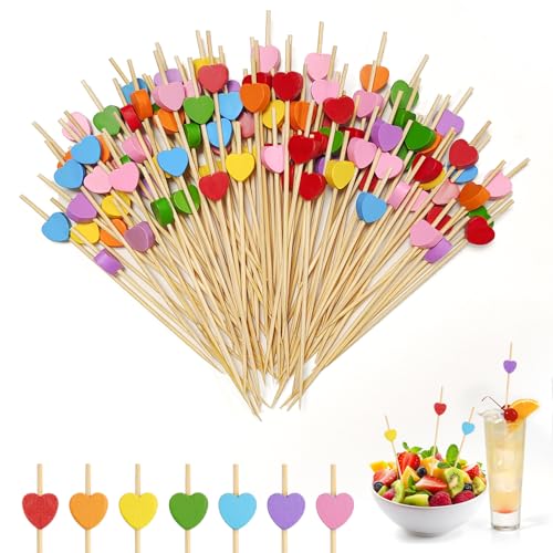 Minfuerang 100Pcs Brochettes de Cocktails,Coloré Brochettes Bocktail Bambou Deco,12cm Batons de Bocktail en Bambou Jetables Convient pour...