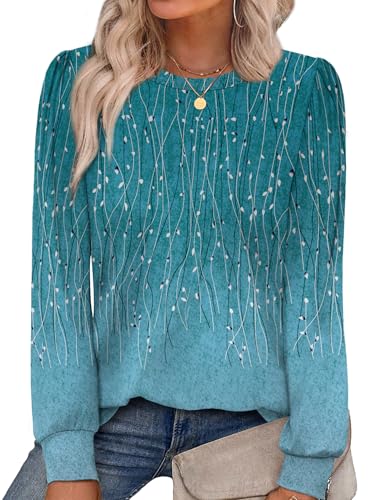 Alaroo Blue Shirts for Women Casual Tunic Tops Fall Fashion Outfits Basic Crewneck Sweatshirts Boho Clothes 2025 Print 12 XL