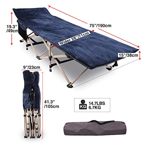Redcamp Folding Camping Cot With Pad For Adults, Heavy Duty Sleeping Cot Bed With Carry Bag, Travel Camp Cots Portable For Outdoor Home Office, Blue #TOP2