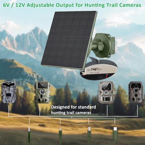 Image of FUTUREZEN 5W Solar Panel for Trail Cameras, DC & USB-C Solar Charger with 5200mAh Battery, 6V /12V Adjustable Output, IP66 Waterproof, 9.8ft Cable
