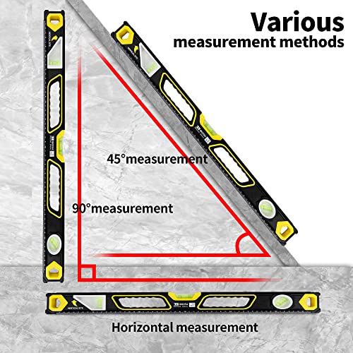 B Bosi Tools - Professional Box Sight Window Level - 24" - With 45° Vial And Ruler - For Leveling, Measuring, Marking And Cutting - Features 3 Vials, Precision Ruler And Wall Handle #TOP4