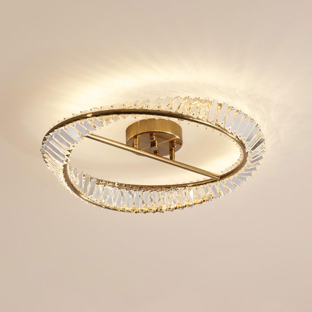 ICEMOB Crystal Flush Mount LED Ceiling Light Fixture, 3 Color Temperature Dimming 15.7-Inch Non-Dimmable Farmhouse Kitchen Light Modern Ceiling Lamp for Bedroom Bathroom Nursery